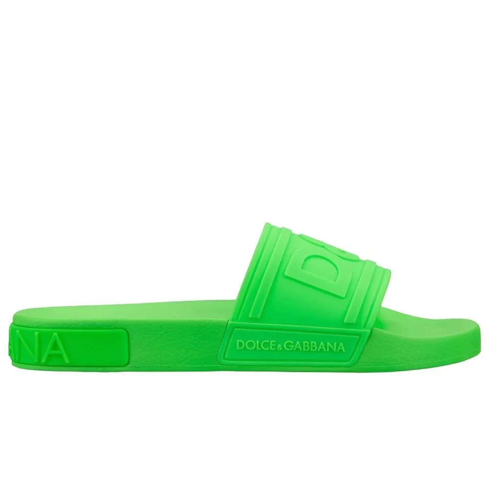 Mens Dolce & Gabbana Slides Sandals D&G Logo Neon Green 43 UK 9 US 10 NIB